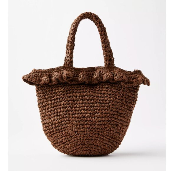 Loft Brown Straw Ruffle Bag NEW - Picture 1 of 3